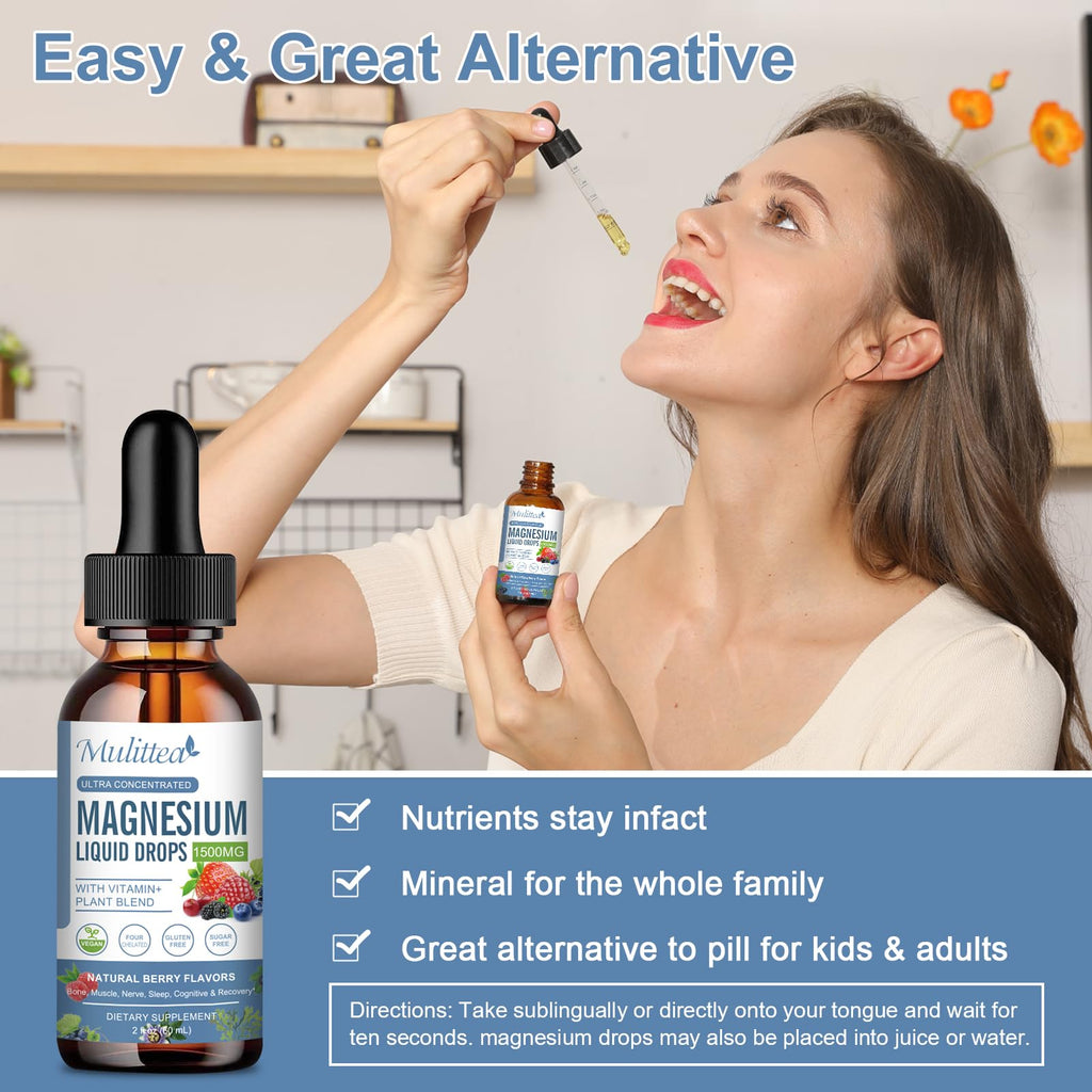 Magnesium Glycinate Liquid Drop - 4 Synergistic Magnesium Complex - Plus Potassium,L-Theanine,Vitamin B,C,D3,K2- Support Sleep, Calm, Heart, Nerves, Muscles - High Absorption - Sugar-Free - 1Pack