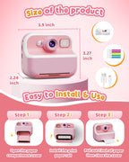 Instant Camera, Front Rear Dual Selfie Kids Camera with 1080P Videos, Holiday Birthday Gifts for Kids Age 3-12, Toddler Portable Travel Print Digital Camera Toy for 4 5 6 7 8 9 Year Boys Girls