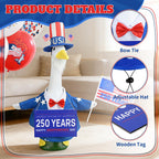 MOVINPE 4th of July Porch Goose Outfit, 250th Anniversary Patriotic Costume Set for 23'' Lawn Goose Statues – Door Sign, Dress Coat, Top Hat, Fake Beard, Flags & Balloons Uncle Sam Lawn Decor
