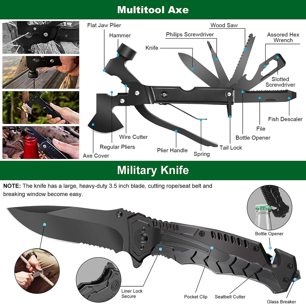 Emergency Survival Kit and First Aid Kit, 142Pcs Professional Survival Gear and Supplies Equipment with Molle Pouch, Gift for Christmas Men Dad Husband Camping Hiking Hunting Outdoor Adventure (Khaki)