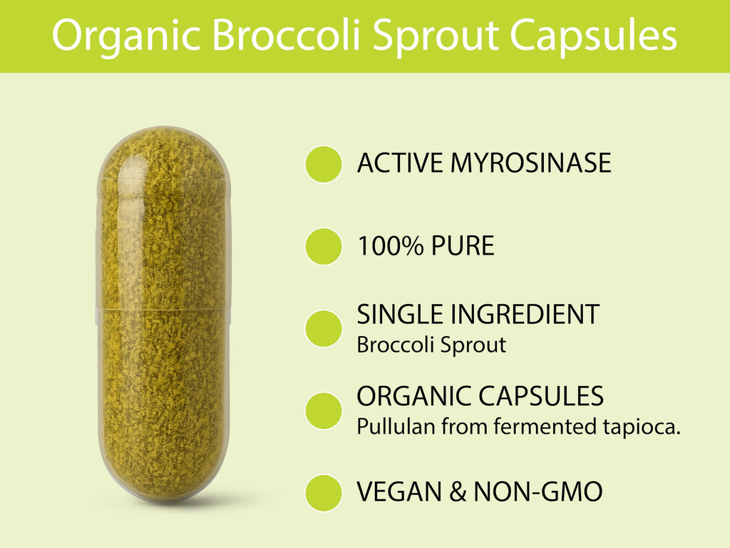 KOYAH - Organic Broccoli Sprout Capsules – Freeze-Dried Whole Broccoli Sprouts – 3rd Party Tested for Active Myrosinase & Glucoraphanin (Sulforaphane Glucosinolate) - 60 Capsules