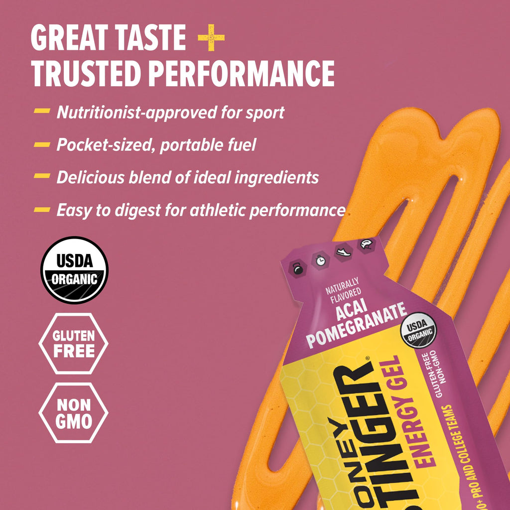 Honey Stinger Organic Acai Pomegranate Energy Gel, Gluten Free & Caffeine Free, for Exercise, Running and Performance, Sports Nutrition for Home & Gym, Pre and Mid Workout, 24 Pack, 26.4 Ounce