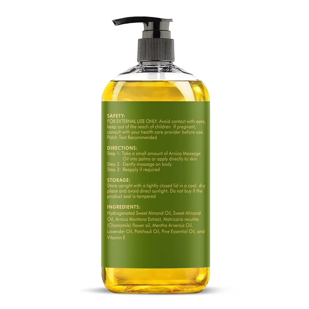 MAJESTIC PURE Arnica Sore Muscle Massage Oil for Massage Therapy - Refreshing and Relaxing - Natural Oils with Lavender & Chamomile Essential Oils - All Skin Types - Men & Women Massage Lotion-8 fl oz