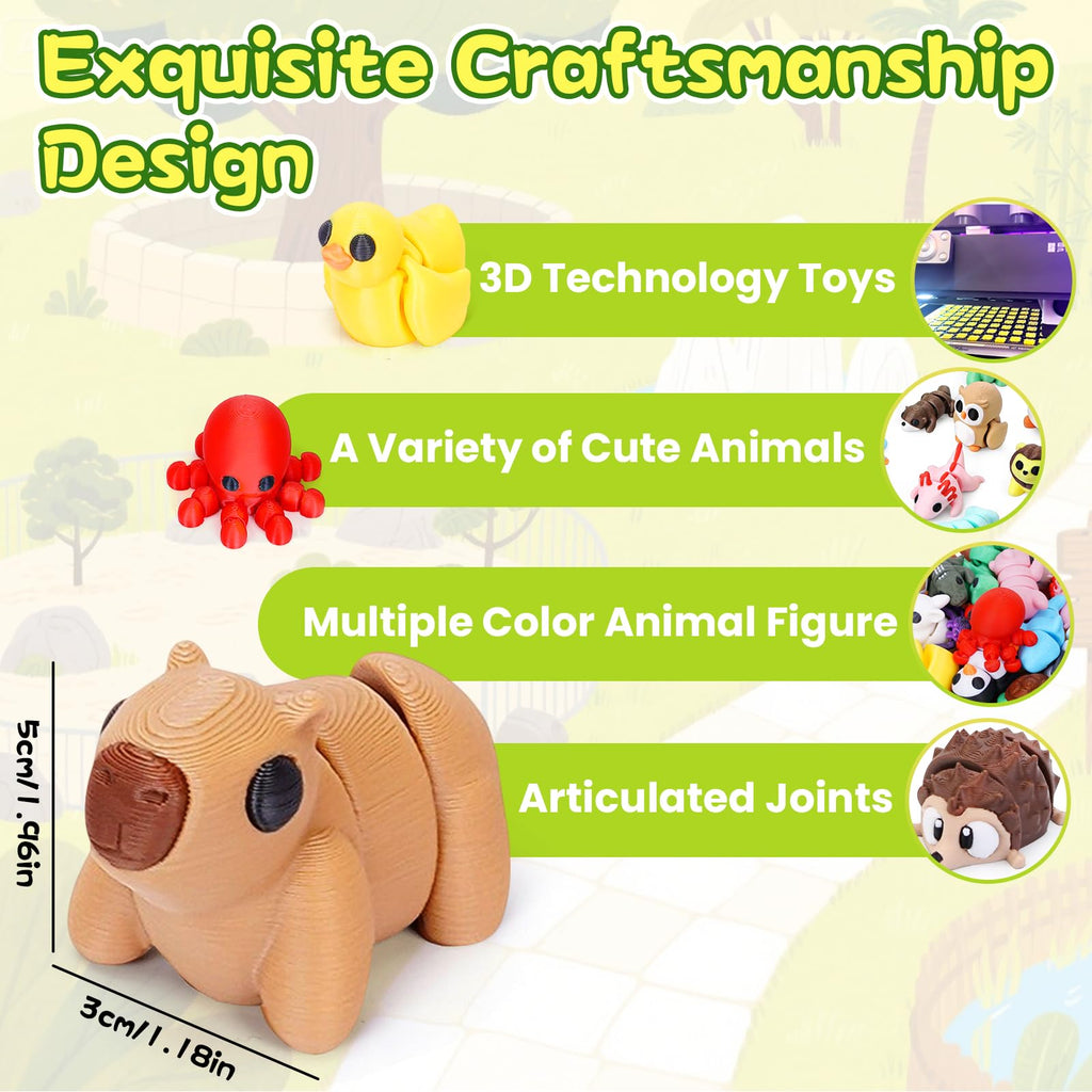 Gencokok 30PCS 3D Printed Animals Set, 1.96In Mini 3D Printed Animals, Animal Figurines Exquisite Cute Pocket Pets Toy, Cute Articulated Flexible Fidget Toy for Desk Decoration, Party Favors