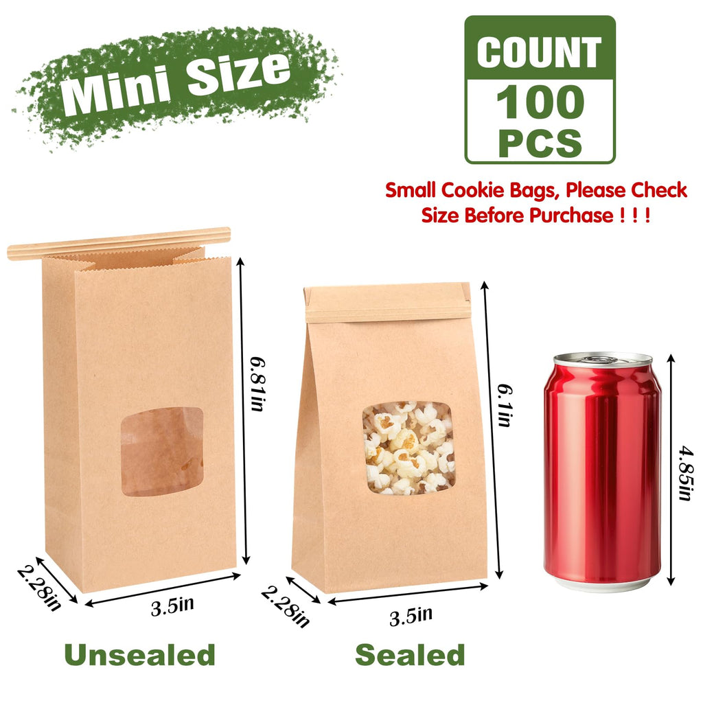 Moretoes 100pcs Small Bakery Cookie Bags with Seal,3.5x2.2x6.7In Treat Bags