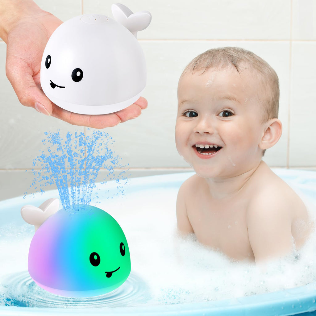 Gigilli Bathtub Toys for Toddlers 1-3, Light Up Whale Bath Tub Toys for Infant 0-6 6-12 12-18 Months or Kids Ages 2 3 4 5, Rechargeable White