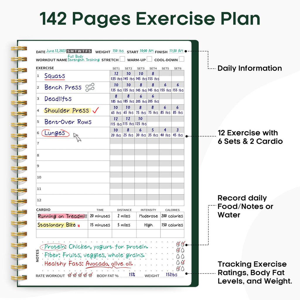 Fitness Workout Journal for Women & Men, A5(5.5" x 8.2") Workout Log Book Planner for Tracking, Progress, and Achieving Your Wellness Goals-Dark Green