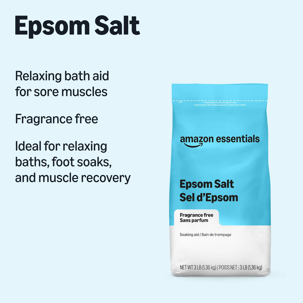 Amazon Essentials Epsom Salt Soak, Magnesium Sulfate USP, 3 Pound, 6-Pack (Previously Amazon Basics)