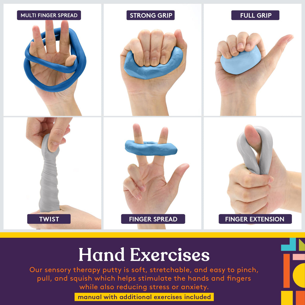 Special Supplies Therapy Putty for Kids and Adults - Resistive Hand Exercise Stress Relief Therapy Putty Kit, Set of 4 Strengths, Three Ounces of Each Putty (Ocean Colors)