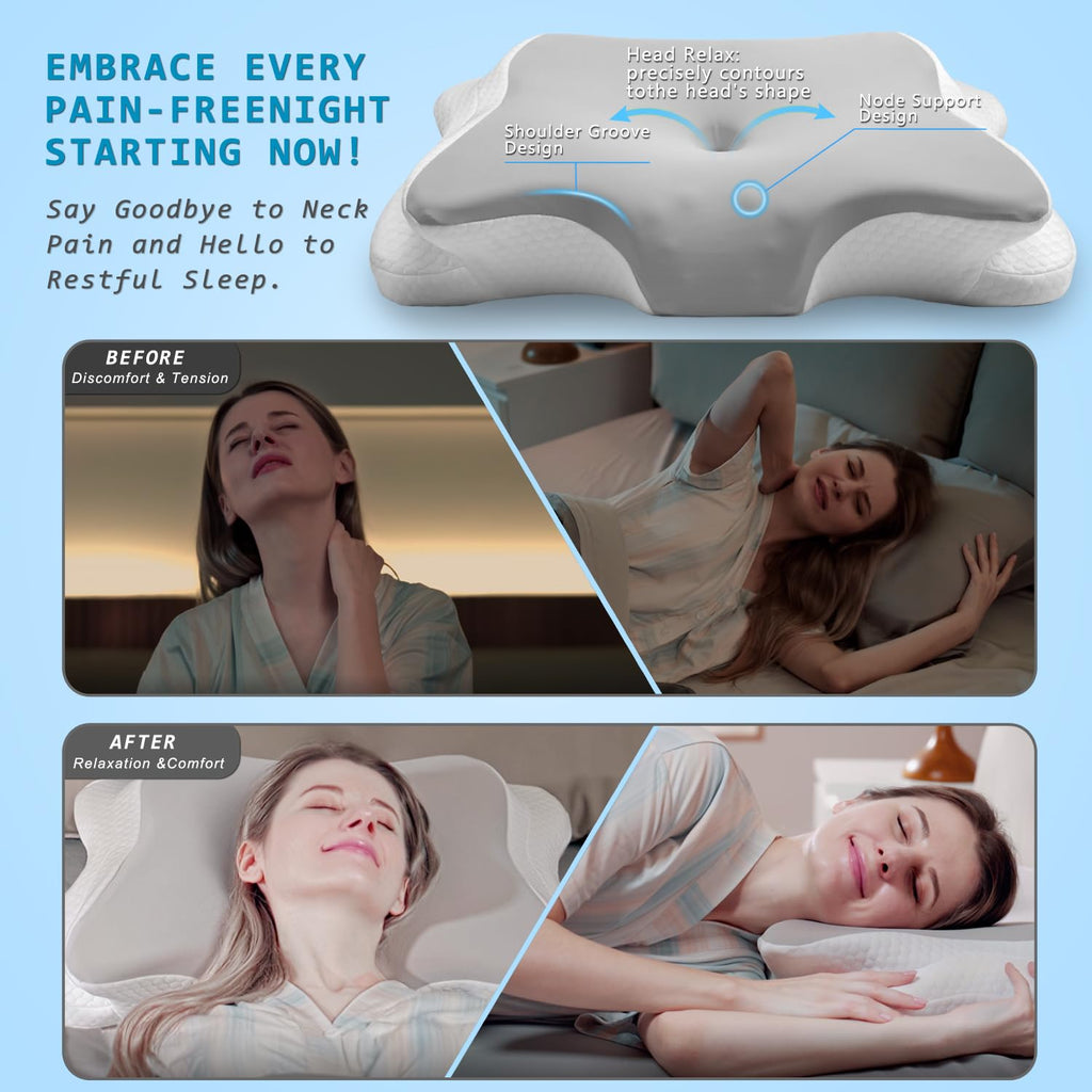 Newpol Comfort Memory Foam Pillow for Neck Pain Relief & Cervical Support - Cooling Material Ergonomic Bed Massage Pillow for Side/Back/Stomach Sleepers
