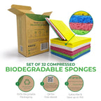 AIRNEX Compressed Cellulose Sponges - 32 Pack Natural Pop Up Dish Sponge for Kitchen - Compostable Plant-Based Cleaning Sponges Bulk – Non Scratch Natural Sponge for Dishes & Household Cleaning