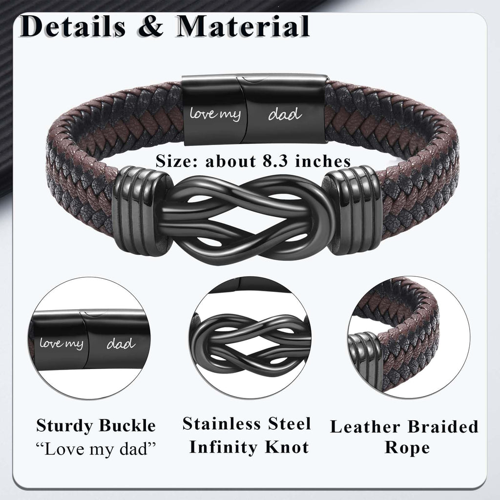 EYQV Gift for Dad from Daughter Son, Dad Infinity Leather Bracelet for Men