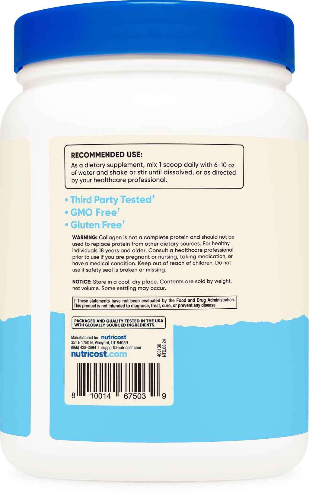 Nutricost Pure Collagen Hydrolysate (Bovine) Powder (2 Pack) - Grass Fed Bovine Collagen, 1LB Per Bottle