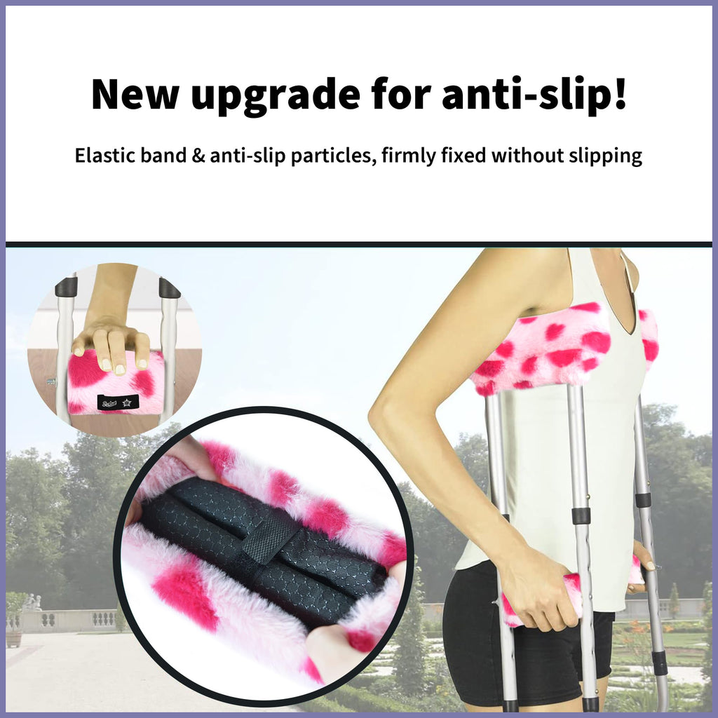 SPRING SEAON Plush Padded Crutches Covers underarm Crutch Pads Non Slip Padding Cushion Crutch Accessories(pink heart)