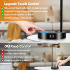 Set of 2 Industrial Touch Control Table Lamps with 2 USB Ports and AC Outlet - 3-Way Dimmable Black Bedside Lamp Nightstand Desk Lamps for Bedroom Living Room, Opal Glass Shade & 2 LED Bulbs Included