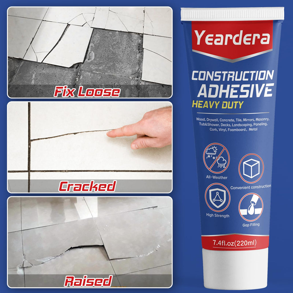 Yeardera Heavy Duty Construction Adhesive, 7.4 Ounce Cement Glue Squeeze Tube, Versatile Construction Glue for Tile, Floor, Stone, Wood, Wall & More, Pack of 1 (CZJS-100ml-001)