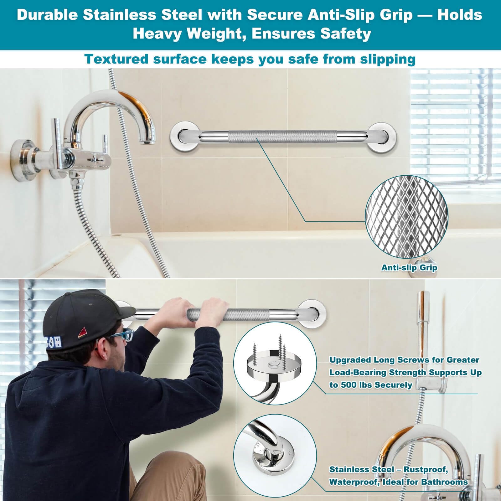 3 Pack Grab Bars for Bathtubs and Showers, 16-Inch and 12-Inch Anti-Slip Bathroom Shower Grab Bars for Seniors Wall, Safety Handicap Grab Bars Stainless Steel,Shower Handle for Elderly
