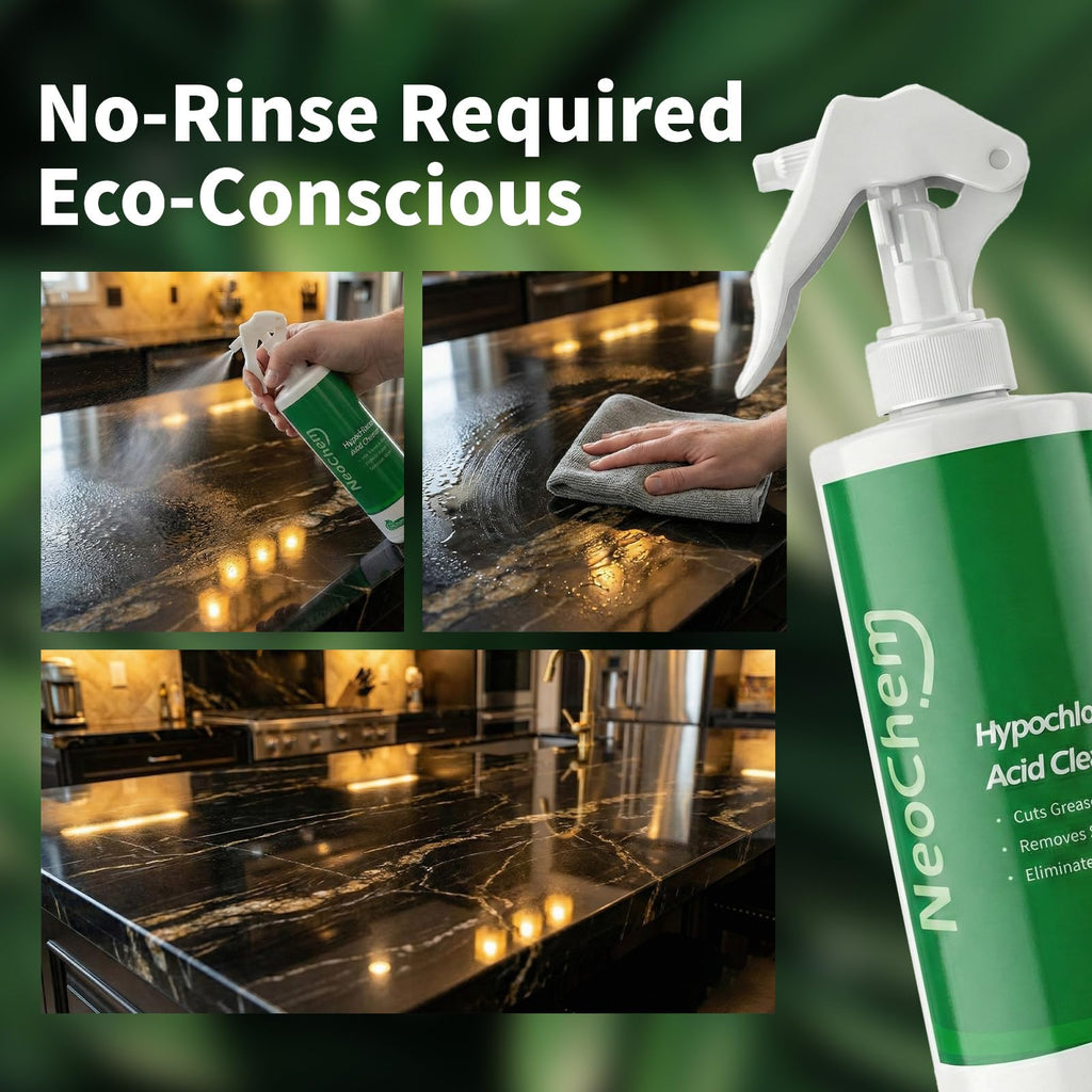 NeoChem Hypochlorous Acid Spray For Cleaning, 500ppm Hypochlorous Acid,Cuts Grease, Removes Stains, Eliminates Odors - No Rinse, No Harsh Fumes, Biodegradable (16oz*4)