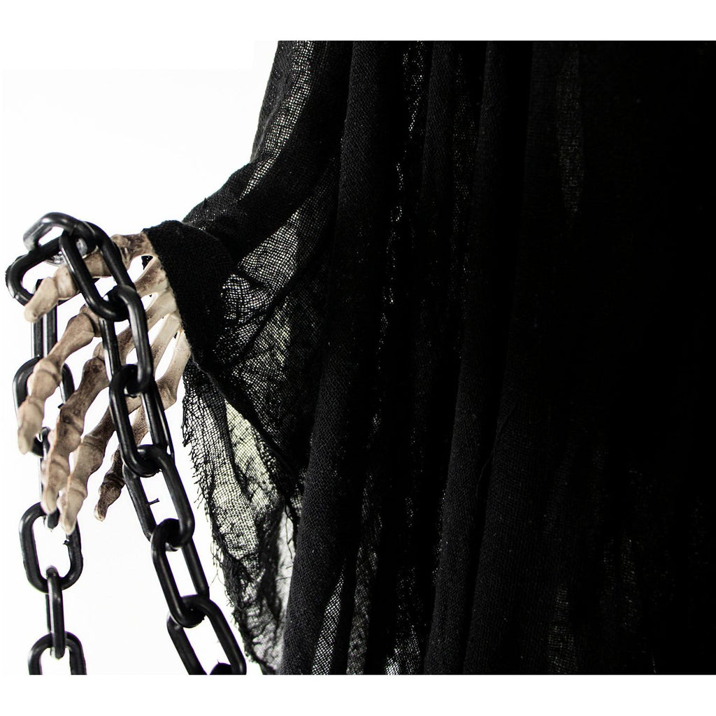 Haunted Hill Farm Life-Size Scary Grim Reaper with Chain, Halloween Animatronic with Touch Activated Lights and Sounds, Battery Operated Indoor or Covered Outdoor Halloween Decorations, Halloween Prop