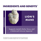 Host Defense Mushrooms Lion's Mane - Supplement Capsules for Brain Health Support - Mushroom Support for Focus & Memory Function - Immune & Nervous System Supplement - 60 Capsules