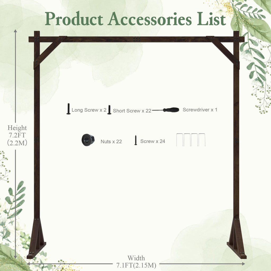 Fomcet Wooden Wedding Arch Frame Square Wood Arch Backdrop Stand 7.2ft