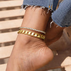 KissYan Gold Ankle Bracelets for Women, 14K Gold Plated Cuban Anklets (08G)
