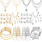 CONGYING 60 PCS Gold Jewelry Set with Multi-Layered Bracelet Necklace, Dangle Earrings, Stackable Ring For Women Valentine Anniversary Jewelry Pack Gifts For Her