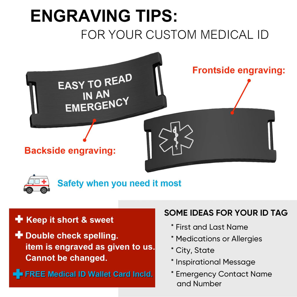 Personalized Medical Alert Bracelet for Men - Customized Elastic Strap Stainless Steel Bracelets Engraved Medic Info, Emergency Awareness Medic ID Bracelet for Allergy Diabetic Asthma Epilepsy