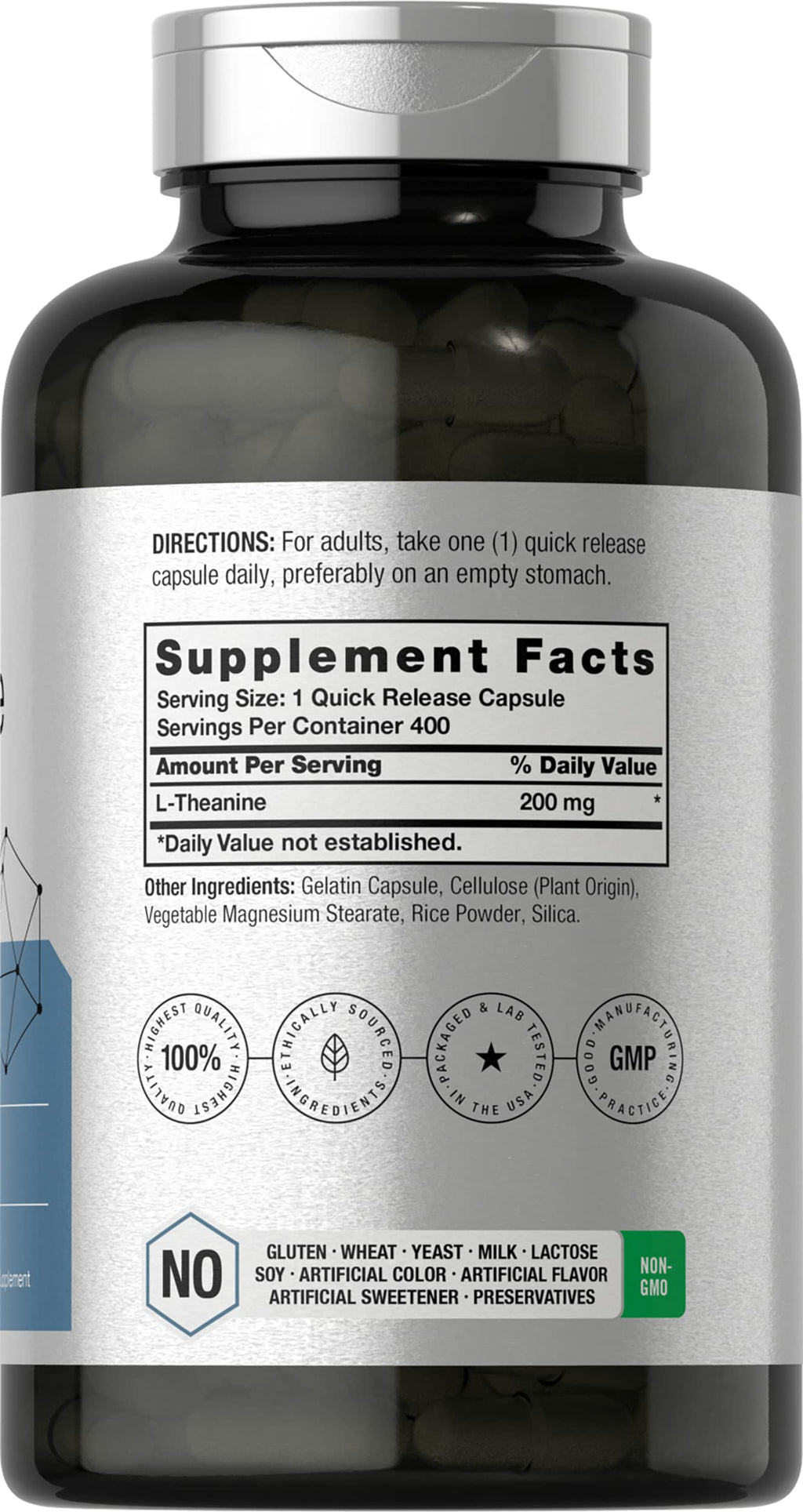 Horbäach L Theanine | 200mg | 400 Capsules | Value Size | Non-GMO, Gluten Free Supplement
