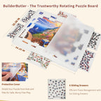BuilderButler Lightweight 1500 Pieces Rotating Puzzle Board with 6 Sliding Drawers and Cover – 360° Lazy Susan Spinning, 34.25"x26.38" Portable Plastic Puzzle Table, for Mom
