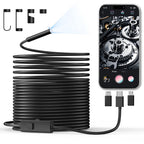 CTEOUNPT Endoscope Camera with Light, 1920P HD Borescope Inspection Camera with 8 Adjustable LEDs, IP67 Waterproof Semi-Rigid Snake Cable for Android, iPhone, and iPad(32.8ft, Single Lens)