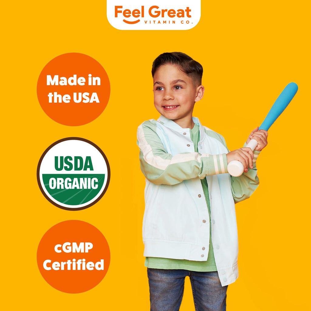Feel Great USDA Organic Liquid Vitamin D Drops for Infants & Toddlers (2 oz) w/ K2 for Absorption | Vitamin D for Kids Supports Immune Support & Bone Health | Sugar Free, Vegan, Non-GMO & Gluten Free