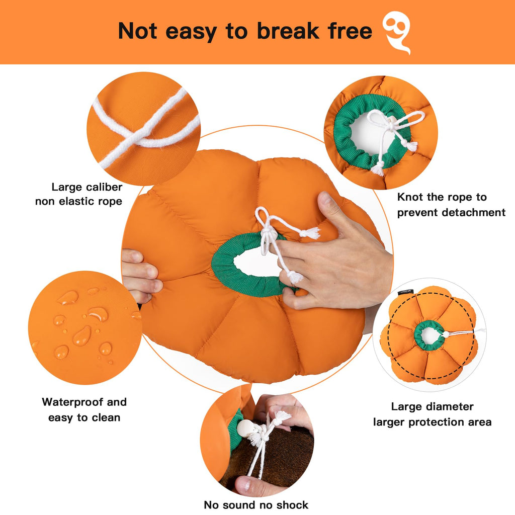 Cat Cone Collar,Cute Waterproof Recovery Collar,Anti-Bite Lick Wound Healing Safety Elizabethan e Collar for Cats,Orange Pumpkin Cat Halloween Costume