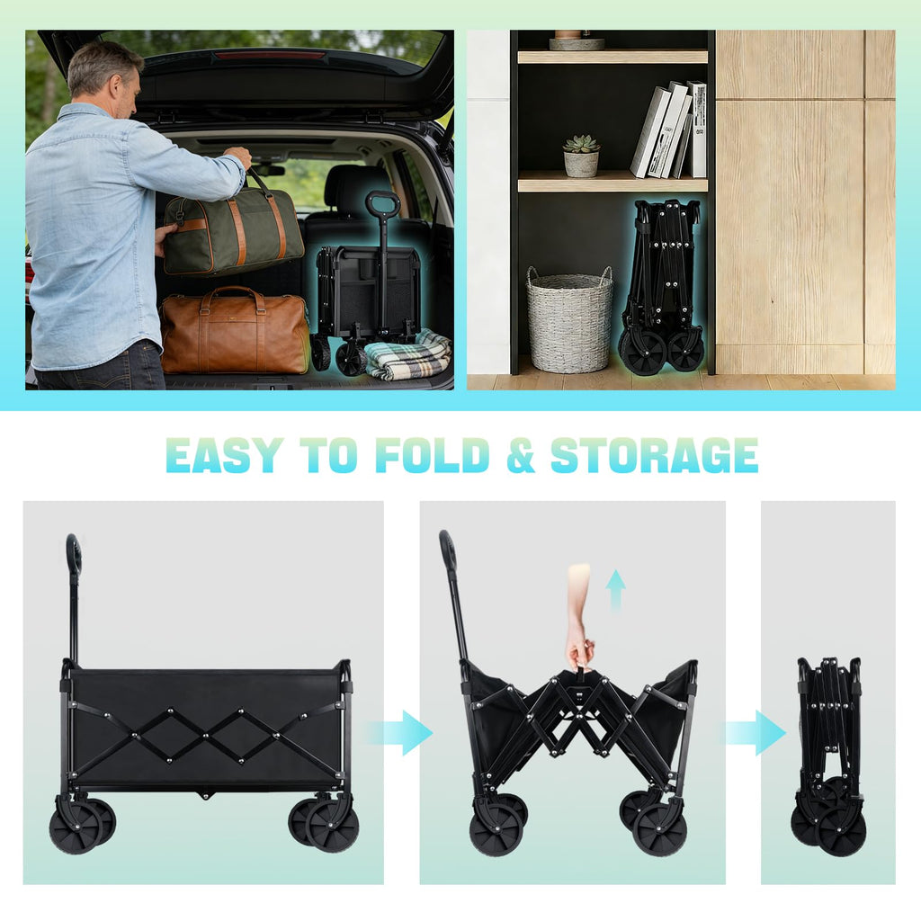 280LBS Collapsible Wagon Cart Foldable Lightweight Grocery Cart with Wheel