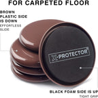 Furniture Sliders for Carpet X-PROTECTOR - 8 PCS Best Heavy Moving Pads 4 3/4" - Sliders for Furniture. Move Your Furniture Easy with Reusable Furniture Movers Sliders for Carpets!