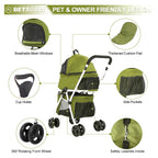BETSOCCI Double Dog Stroller with 2 Detachable Carrier, Portable Pet Stroller for Small Dogs & Cats Folding Lightweight Puppy Travel Carriage, 4 Wheels, Olive Green