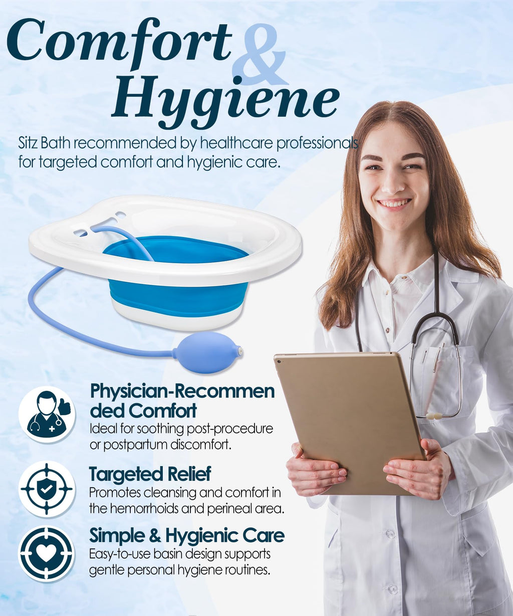 xemieau Sitz Bath, Sitz Bath for Toilet Seat, Postpartum and Hemorrhoids Care Kit - Yoni Steam Seat - Foldable Portable Basin soak - Universal Fit for Standard Toilets