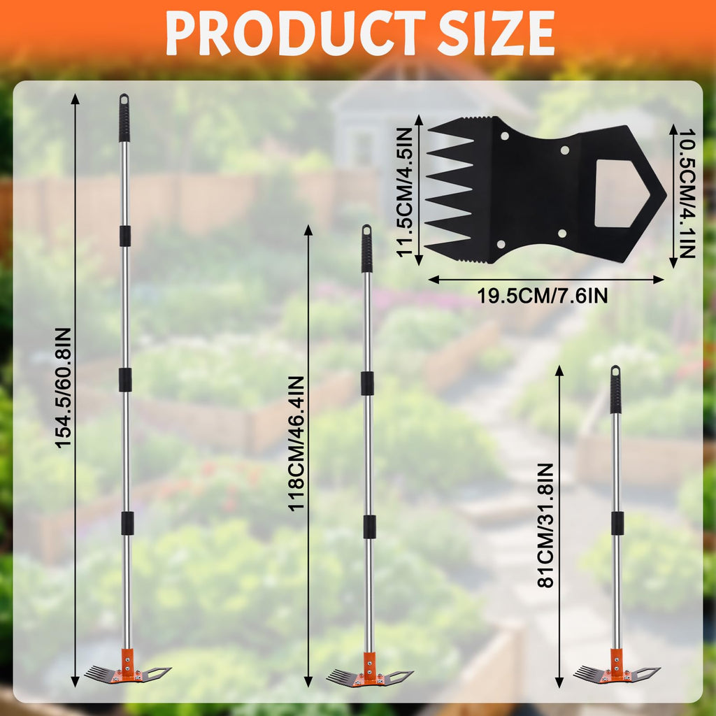 HRADHOL Weed Puller Tool with Long Handle, 60" Manual Weed Remover Tool, 2-in-1 Weeder Rake and Hoe Garden Tool, Uprooting Weeding Tool for Yard, Lawn, Patio, Garden