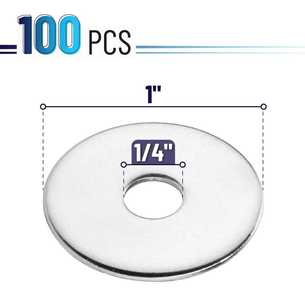 Bates- Stainless Steel Fender Washers, 1/4" x 1", 100 pcs