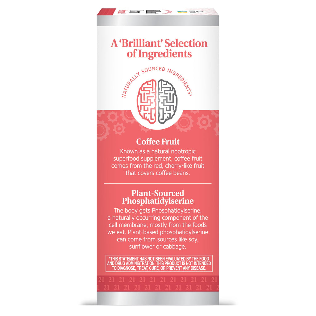 21st Century Brilliant Brain Performance Capsules, (30 Count), Cognitive Health Support, Contains Plant-Sourced Phosphatidylserine & Nootropic Coffee Fruit Extract, Decaf & Gluten Free