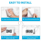 homeasy Mop Broom Holder No Drill, Mop Broom Organizer Wall Mounted Heavy Duty with Hooks Hanger, Self Adhesive Stainless Steel 6Pcs for Bathroom, Kitchen, Office (Silver)