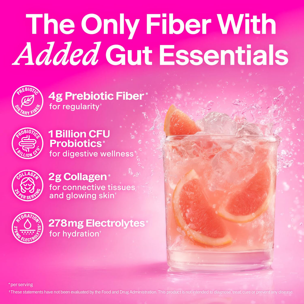 Belli Welli Fiber Supplement, Probiotics Fiber Powder Travel Pack for Women with Collagen & Electrolytes for Daily Gut Health & Debloating, Tropical Breeze, 10 Packets