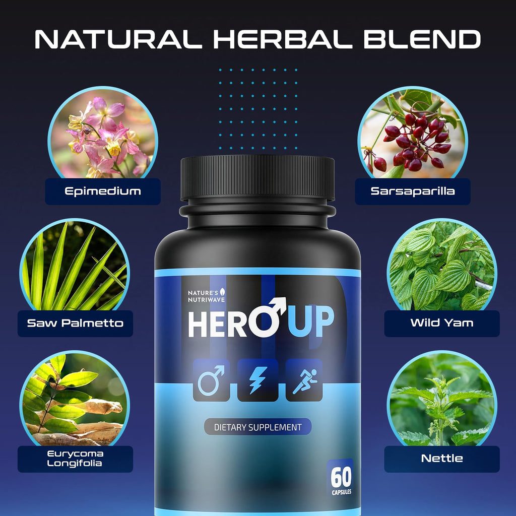 HeroUP - Natural Wellness Supplement with Plant-Based Ingredients – Non-GMO, Stimulant-Free | Made in the USA, GMP-Certified | 60 Capsules, 6 Month Suppy