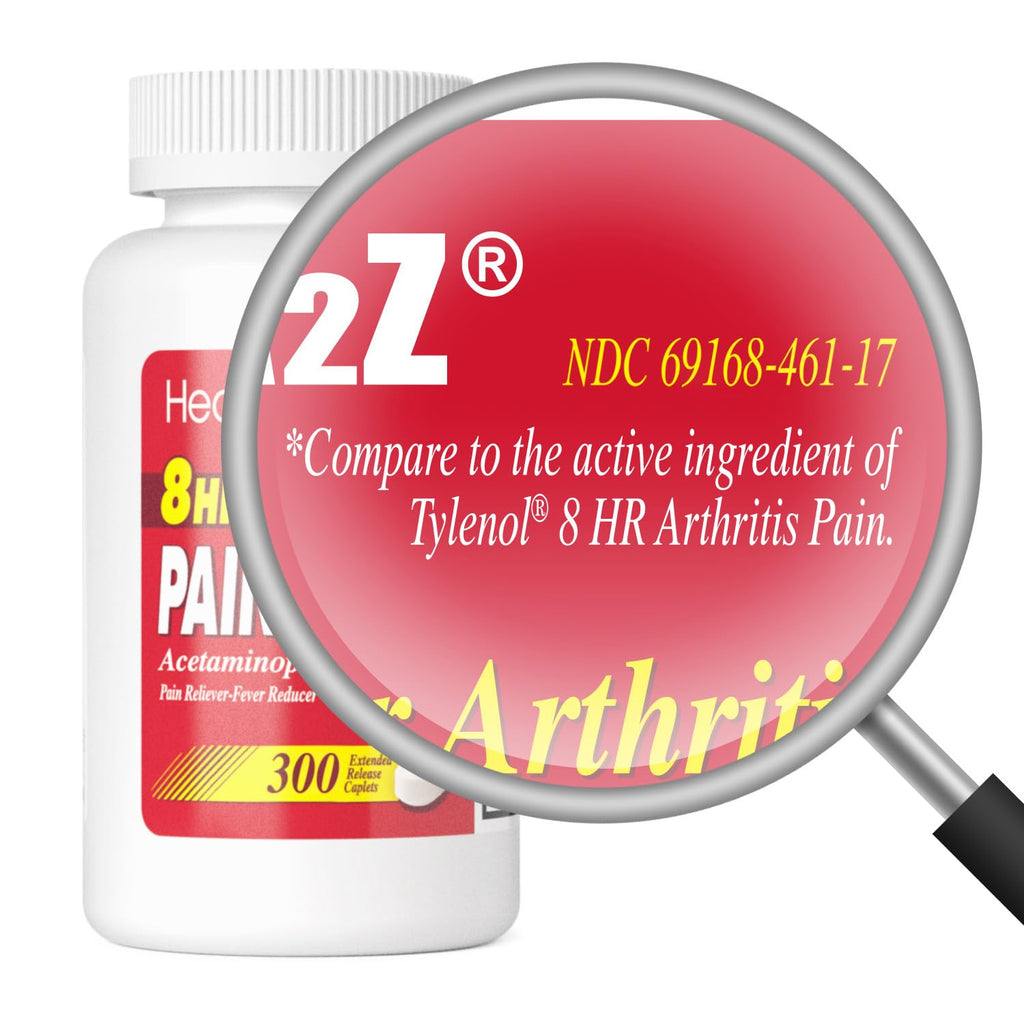 HealthA2Z® Pain Relief Extended Release, Acetaminophen 650mg, 8 Hour Pain Reliever, Fever Reducer, Arthritis Pain, Aspirin Free, Dye Free, 300 Caplets