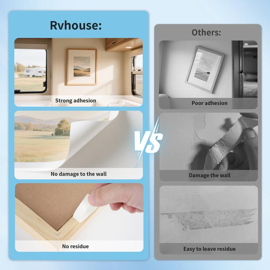 Rvhouse 3M 1600T Double Sided Tape, PE Foam Tape 0.5" x 18 Ft White Removable Strong Adhesive No Residue for RV Picture Hanging, Posters Frames Wall Decor Indoor & Outdoor Use(2 Pack)