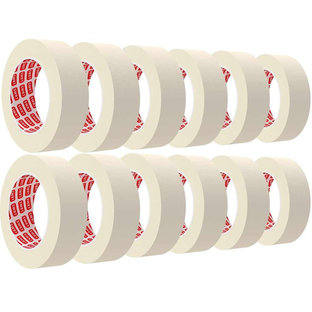 SWRT Masking Tape 1 Inch Wide x 55 Yards x 12 Rolls, White Painters Tape for General Purpose Use, Masking Tape Bulk for Kitchen Labeling, Crafts & Home Projects (660 Yards Total)