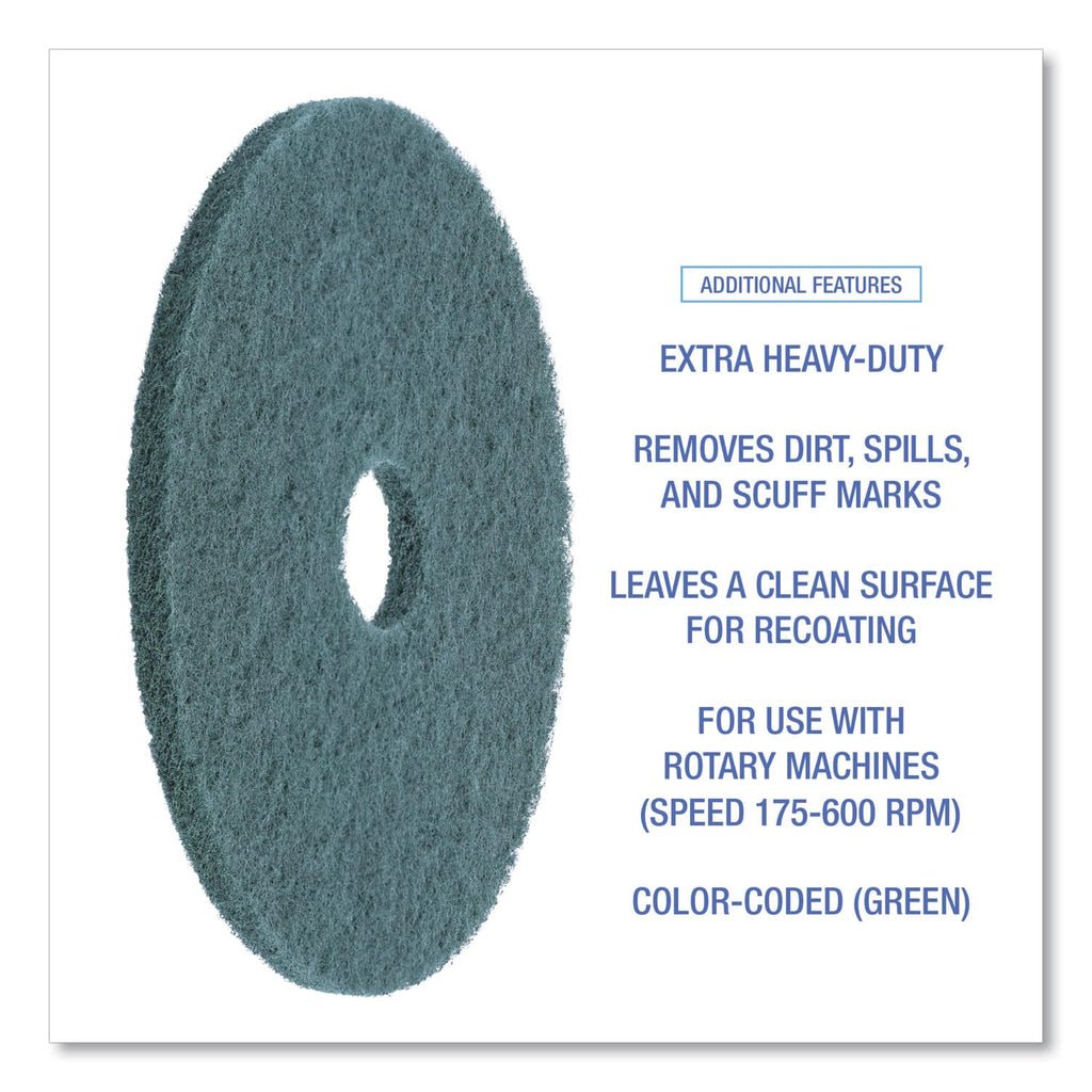 Boardwalk Heavy-Duty Scrubbing Floor Pads, 17" Diameter, Green, 5/Carton