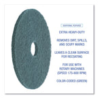 Boardwalk Heavy-Duty Scrubbing Floor Pads, 17" Diameter, Green, 5/Carton