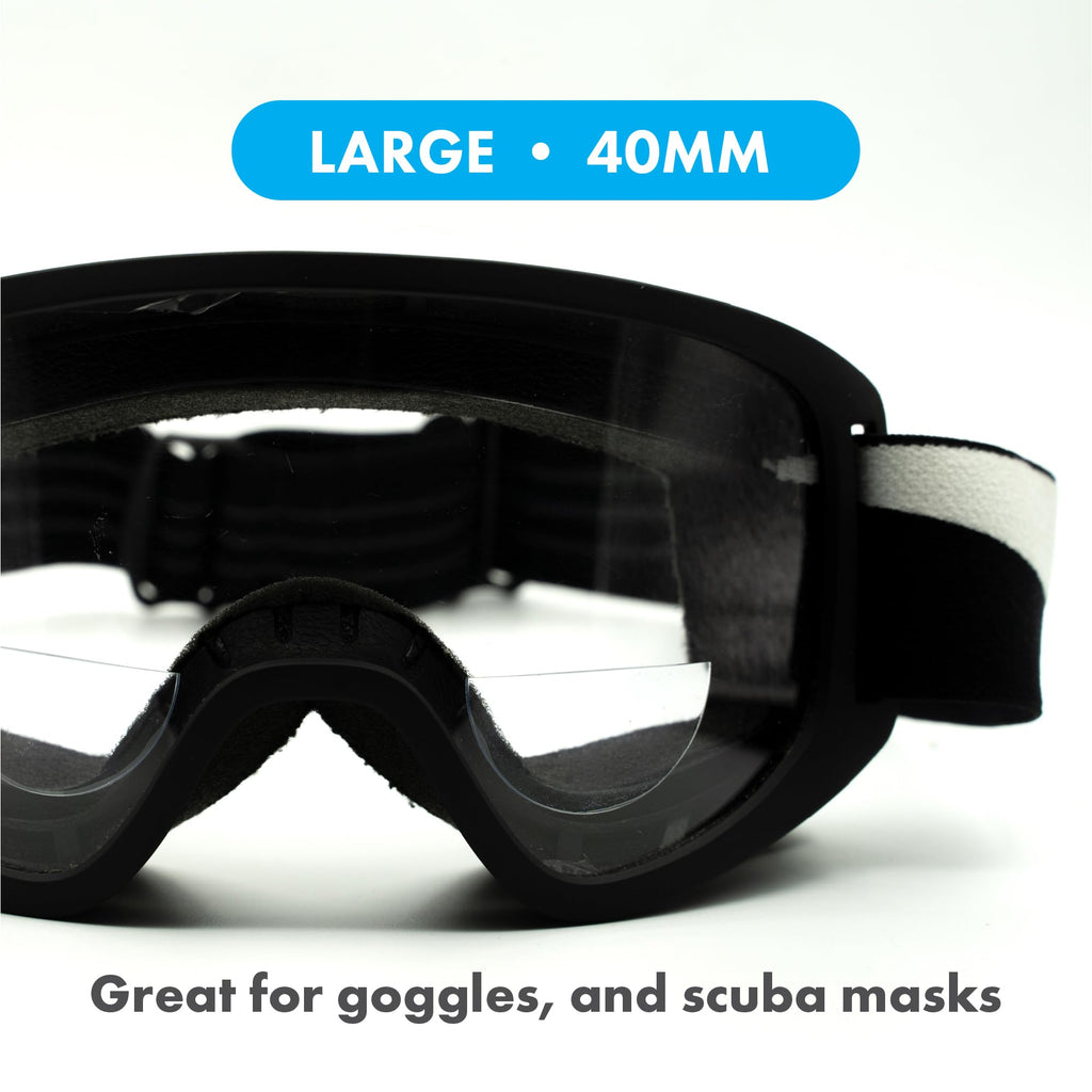 StickTite Lenses Large 40mm (Single Pack) Stick-on bifocal lens instantly converts Ski goggles, Dive masks, and other masks into magnified bifocals (Clear (1 Pair), 2.0 Diopters)