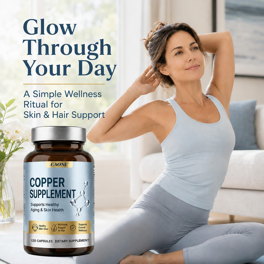 EAONE GHK-Cu Copper Peptide Supplement, 120mcg High Purity GHK Cu Capsules for Hair Health and Scalp Vitality, Promotes Youthful Glow, Support Skin Elasticity, Non-GMO, 120 Vegan Capsules